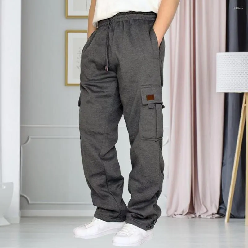 Pantalon Homme Cargo Poches Décontractées Polyvalent Élégant Pantalon Large Jambe Avec Ceinture Élastique Pour