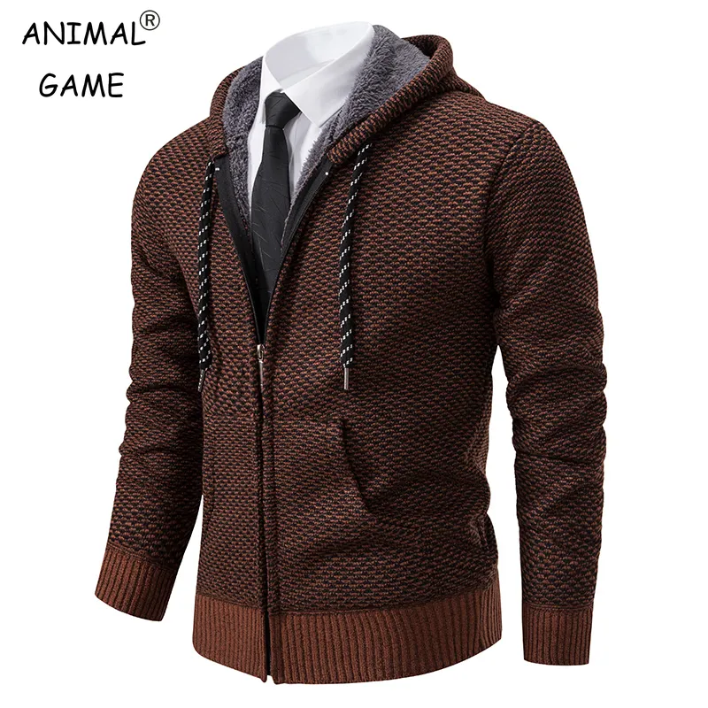 Otoño e invierno cálido Cardigan Hombre lana Cremallera Abrigo Delgado  suéter de punto delgado para hombre Abrigo grueso