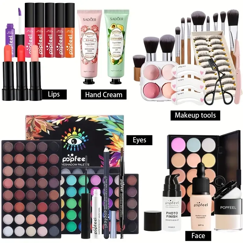 All-in-One-Make-up-Set, Festivalgeschenk Überraschung, volles Make-up-Kit für Frauen, gehören Lidschattenpalette, Lippenstift, Rouge, Concealer Face Pulver, Eyeliner, Wimperntusche, Softbürste