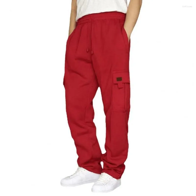 Pantaloni da uomo uomini pantaloni da carico casual eleganti con tasche elastici in giro per la cintura per streetwear sportivo