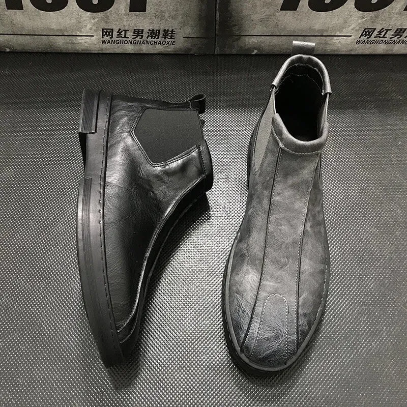 Bottes hommes printemps et automne semelle épaisse court hiver chaud Chelsea décontracté cuir chaussures montantes 230818