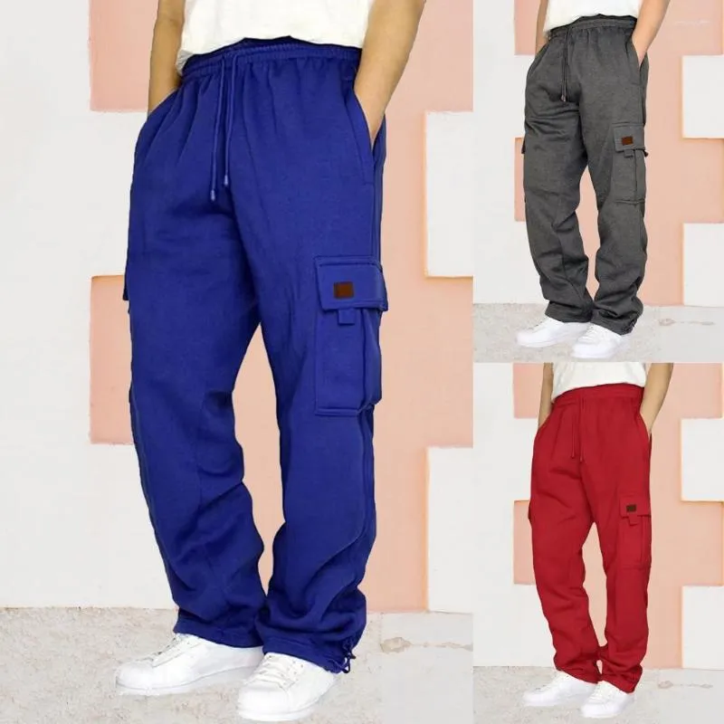 Pantaloni da uomo in forma di base carico elegante con tasche elastiche con coulisse per la cintura per streetwear casual sport largo