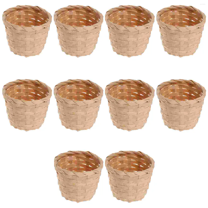 Dinnerware Sets 10 Pcs Bamboo Mini Flower Basket Artificial Home Decorative Wicker Fruit Storage Indoor Wooden Office