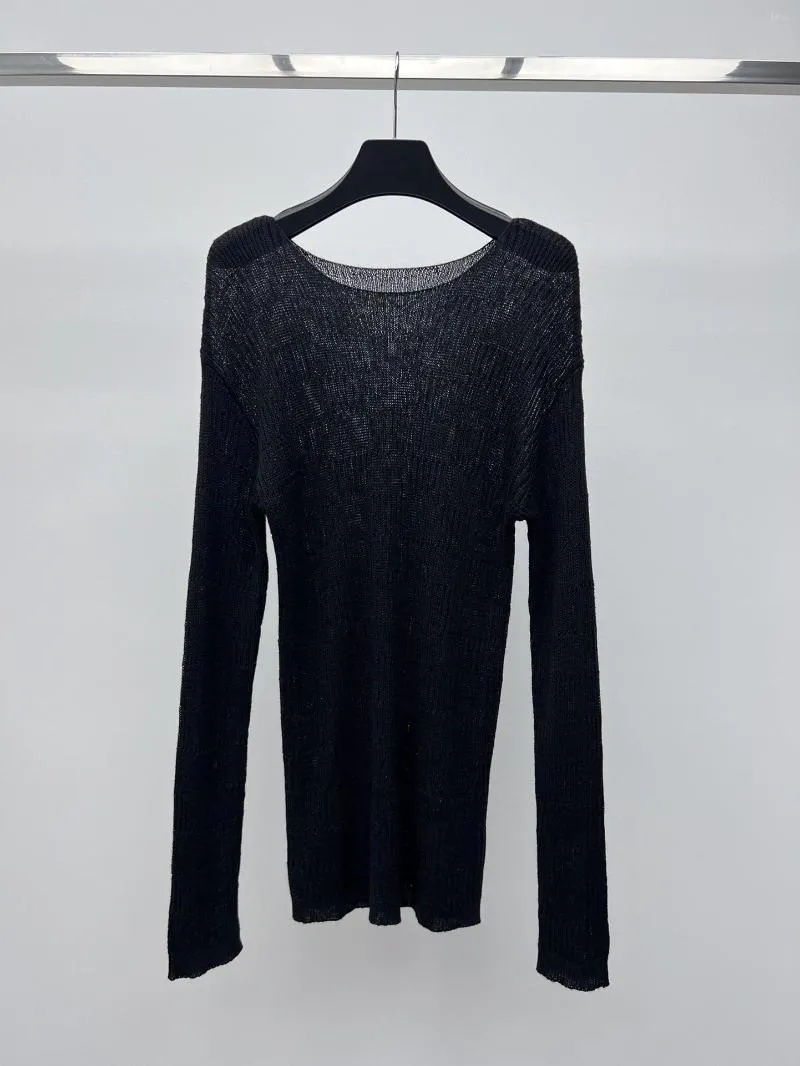 女性用セーター2023年春と夏のラミーブレンド格子縞の編み編み絹の生地0809