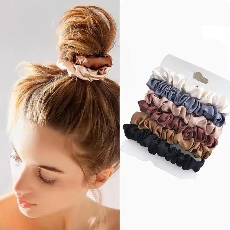 Party Gunst 6pcs/Set Scrunchies Hairbands Vrouwen Satijnen scrunchies rekken paardenstaarthouder handgemaakte cadeau hoofdband haaraccessoires Q497