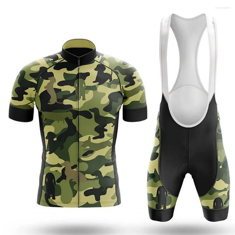 Tävlingssatser Camo Dachshund Cycling Set Bib Shorts Bike Jersey Bicycle Shirt Road Short Sleeve Clothes Cycle Downhill Mtb Mountain Suit