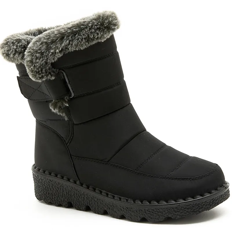 Gratis frakt Vattentäta snöstövlar Designer Blue Women Winter Warm Plush Ankel Booties Front Zipper Non Slip Cotton Padded Outdoor Shoes