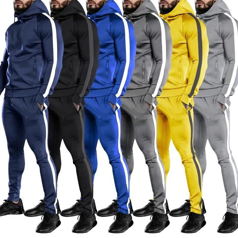 Survêtements pour hommes 2023 printemps automne décontracté ensemble de sport à capuche fermeture éclair Cardigan à capuche et pantalons de survêtement deux pièces homme mode survêtement