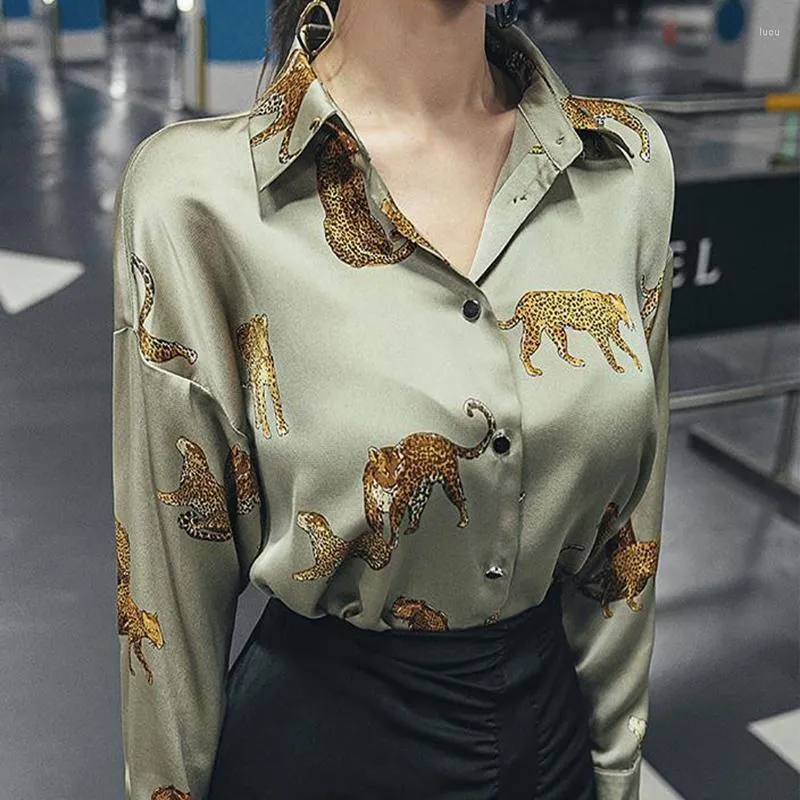 Women's Blouses Fashion Women 2023 Europe America Spring Autumn Leopard Print Long Sleeve Chiffon Shirts Ladies Blusas Mujer Female Top