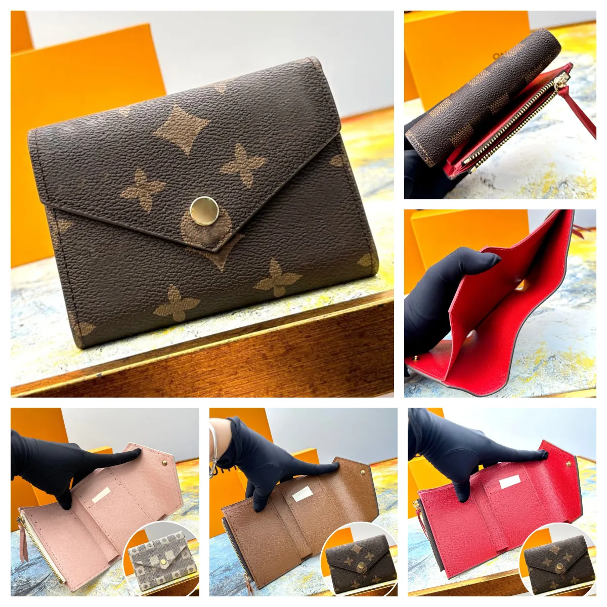 Portefeuille victorine fleur marron Hommes Femmes porte-monnaie porte-cartes Porte-monnaie Designe Porte-clés CardHolder petits portefeuilles Triple Folding Wallet voyage Pochettes