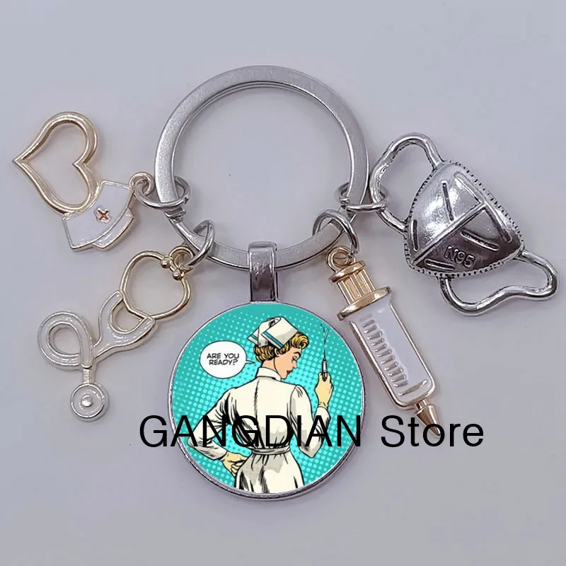 Keychains Bedanyards Doctor Keychain Cartoon Lady Enfermeira Ferramenta Médica Chave Injeção de Anel de Anexo Estetoscópio Cap máscara Presente Diy Jóias Dro Smto8