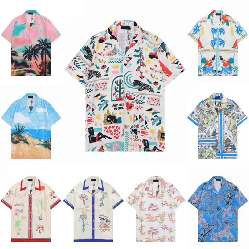 Ny stil designer skjorta mens knapp upp skjortor tryck bowling skjorta hawaii blommor casual skjortor män smal passar kort ärm klänning hawaiian t-shirt storlek m-3xl 1688