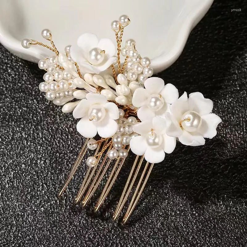 Clip per capelli Bride Bridesmaid Wedding Wedding Accessori Polimero Pearl Clay Flower Ornaments Inserisci Pettine