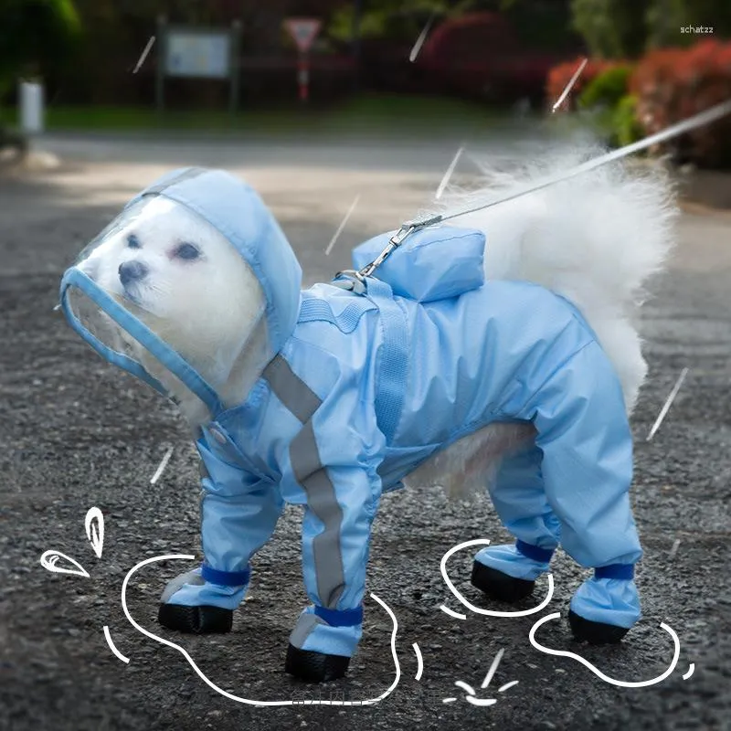 Hondenkleding Enkle Raincoat Puppy Viervoetige regenjas waterdichte all-pack met zelfs voeten kleine honden Pet regenachtige dag kledingvoorraden