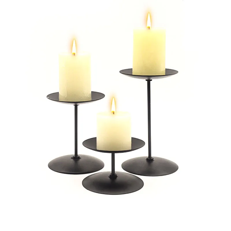 Set Di 3 Portacandele In Ferro Nero Altri 30-40 Cm – Decorativi Per Matrimoni, Tavolo E Camino