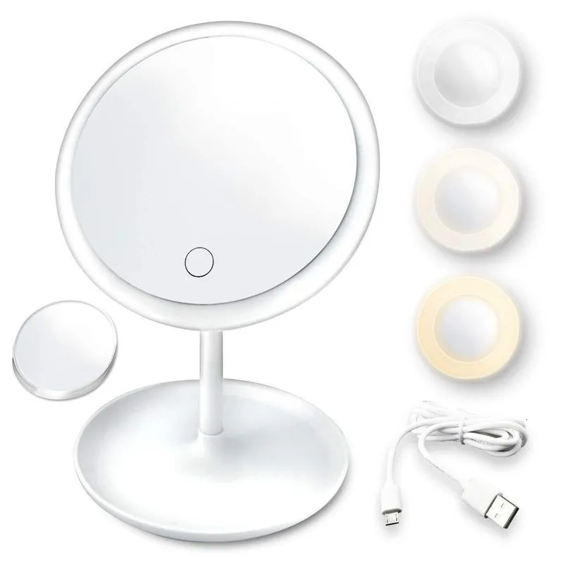 Compact Mirrors Makeup Mirror With Light Lamp With Storage Desktop Rotating Cosmetic Mirror Light Adjustable Dimming USB Vanity Mirror 230818