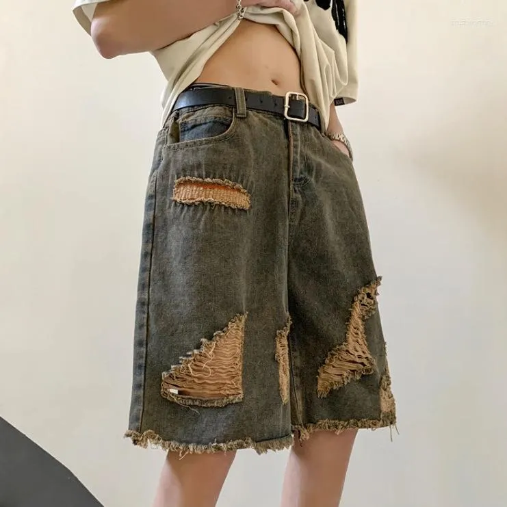 Jeans pour hommes Retro Make Old Ripped Hong Kong Style Loose All-Match Street Dance Hip-Hop Casual Cool Polyvalent Shorts