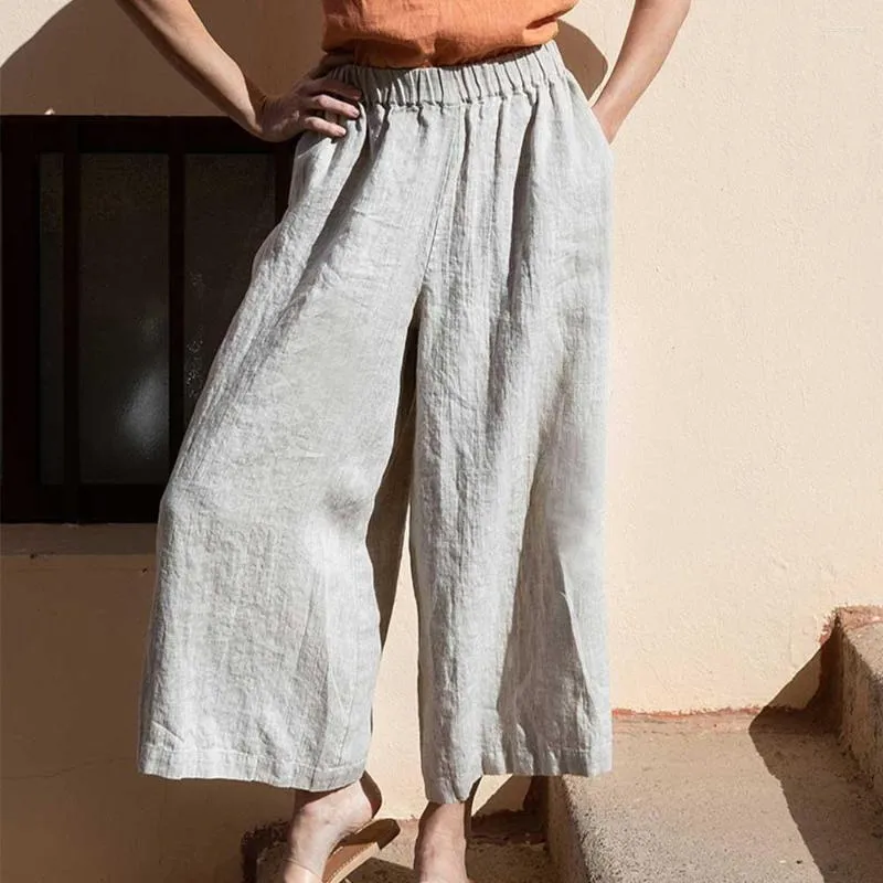 Women's Pants Spring And Summer High Waist All Wear Casual Hanging Elastic Cotton Linen Thin