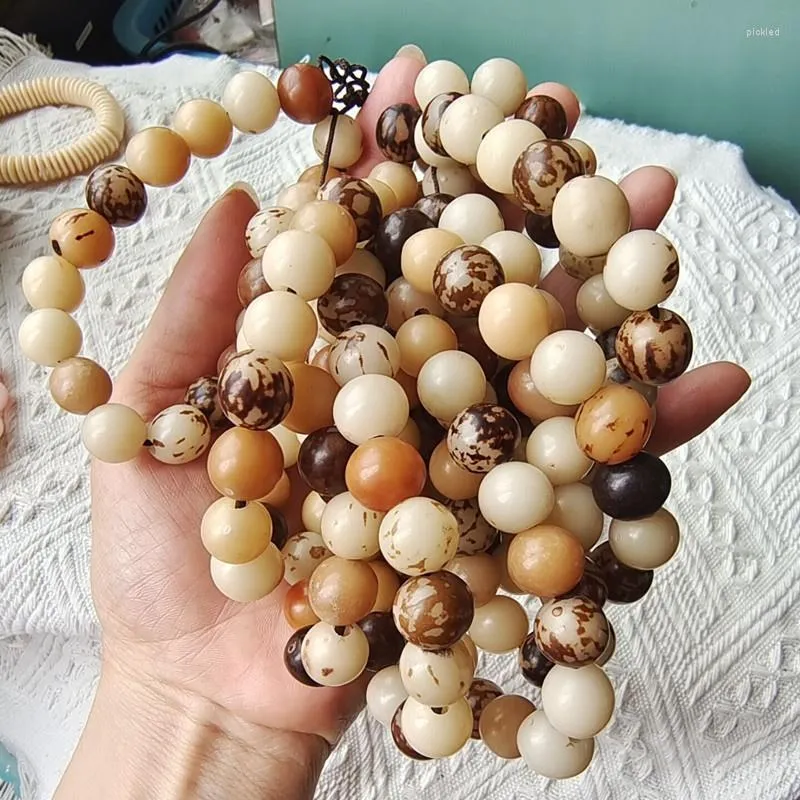 Yellow Bodhi Root Polishing Handstring Bracelet With Round Wood