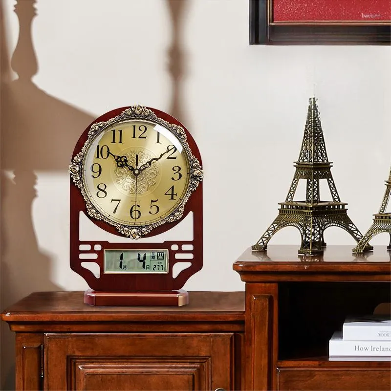 Zegary stołowe kalendarz Eleksmaker salon dom duże sypialnie vintage drewno horloge bois elektronika