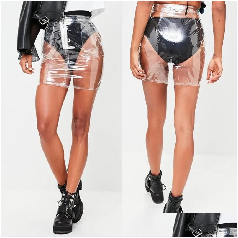 Skirts Summer Fashion Hip Hop Punk Womens Transparent Clear Sexy High Waist Bodycon Pencil Mini Skater Zipper Short Skirt Drop Deliv Dhudv