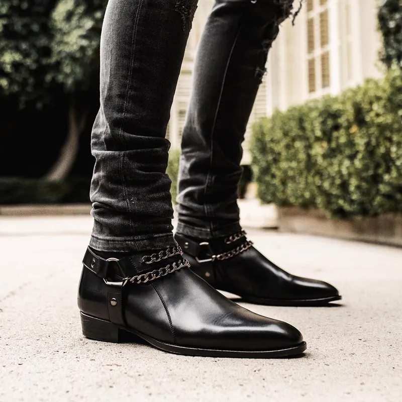 Mens Genuine Leather Motorcycle Boots - Plus Size Knight