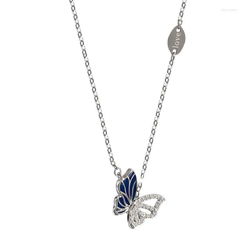 Catene in smalto cravatta farfalla blu 925 catena in argento sterling bianco mini zirconia cubica