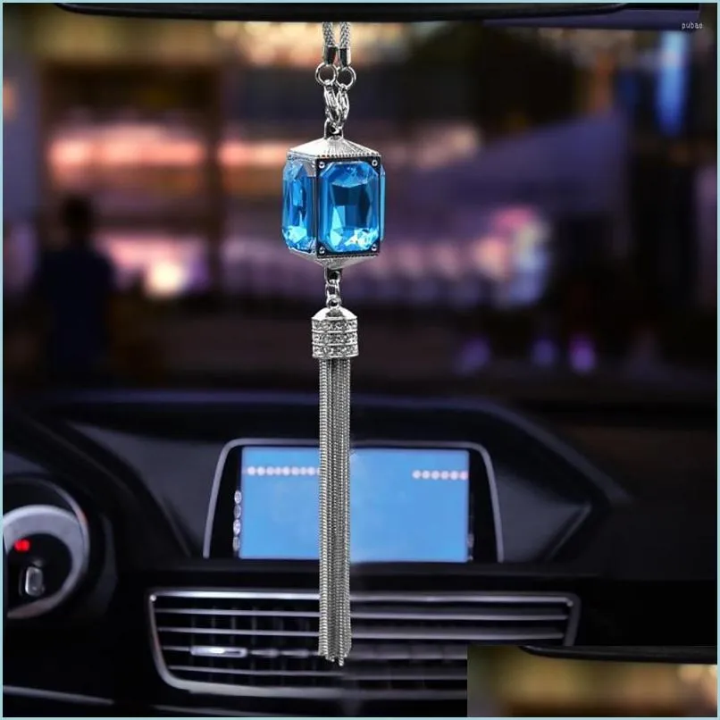 Interior Decorations 4 Colors Crystal Car Pendant Luxury Rhinestone Hanging Ornaments Rear View Mirror Accessories For Men Women Girls Dhjrd