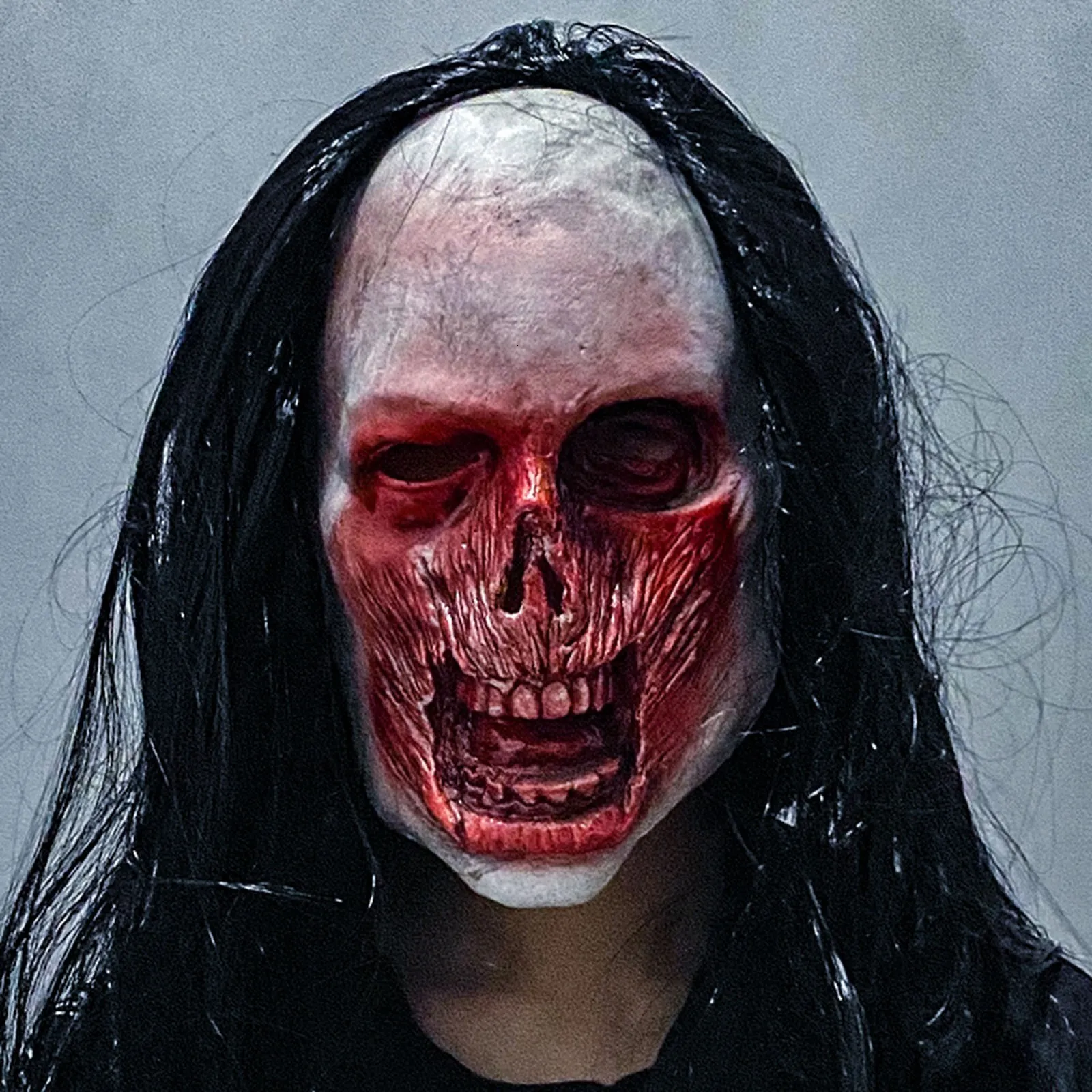 Máscaras Faciales Para Fiestas: Máscara De Muerte De Zombi Fantasma,  Accesorios Espeluznantes De Halloween, Máscara De Demonio De Calavera De  Terror Con Pelo Largo, Máscaras Decorativas De Halloween A La Venta De, image size:1600x1600