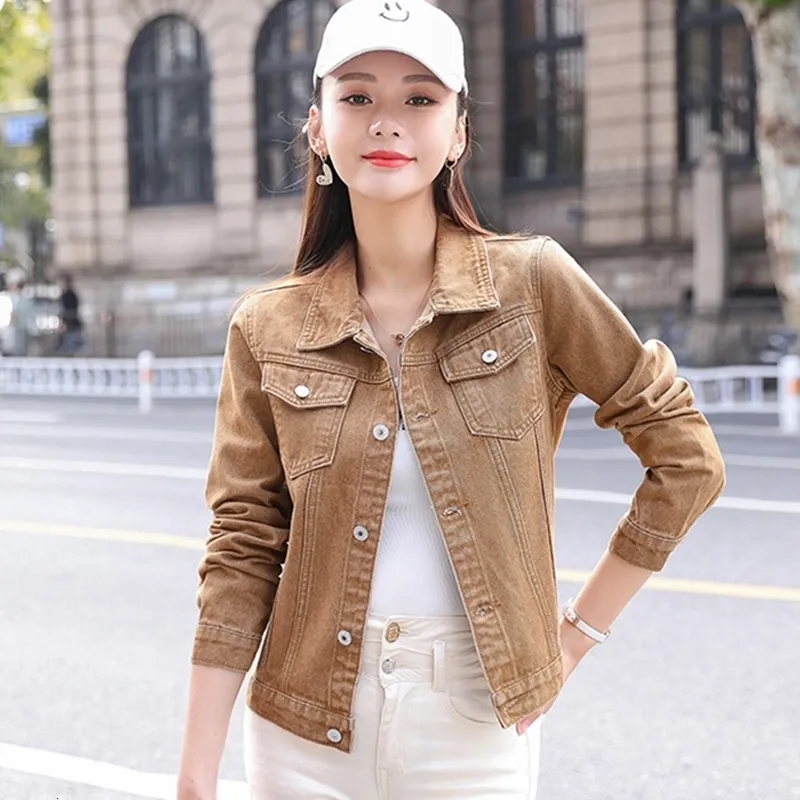 Women's Jackets Vintage Cropped Jacket Women Short Coat Denim Jacket Jeans Cowboy Outerwear Black White Khaki Ladies Top Spring Summer Clothes 230818