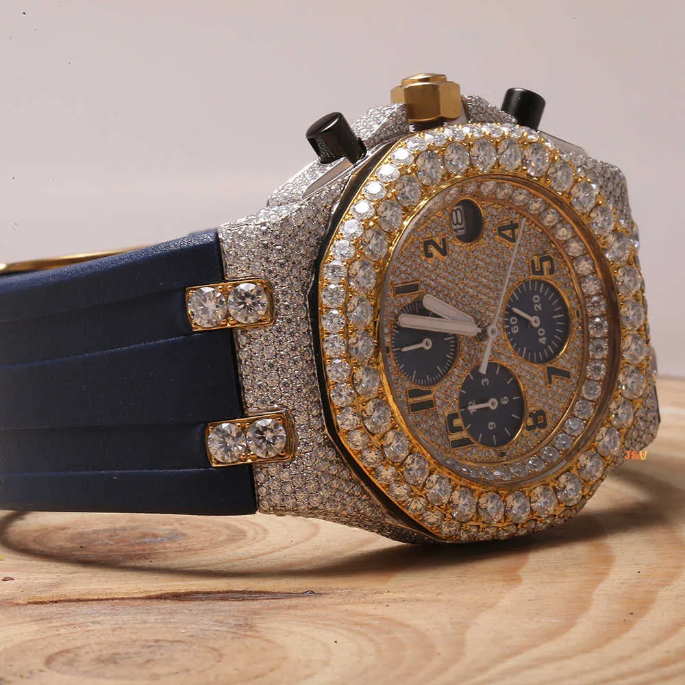 Sterling Sier marque fait à la main de haute qualité bande de réglage automatique glacé mâle femme luxe bijoux fins diamant naturel watch6U7J