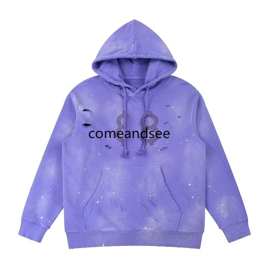 Europese en Amerikaanse rewash vintage doen oude onregelmatige letters BB heren- en dameshoodie met lange mouwen merknaam hoodie High street mes gesneden jas