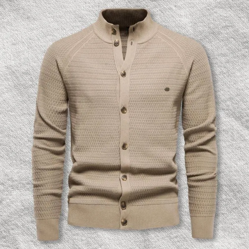 Męskie swetry jesienne zima mężczyźni na drutach stojak na stojak na kółka z długim rękawem żebrowane mankiety Solid kolor Slim Fit One Bedeed Płaszcz Knitwear