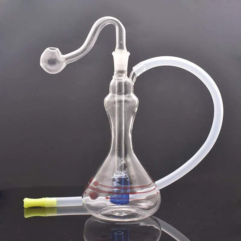 Partihandel Big Vase Style 10mm Female Water Dab Rig Bong Pipe With Glass Oil Burner Bowl and Silicone Straw Slange