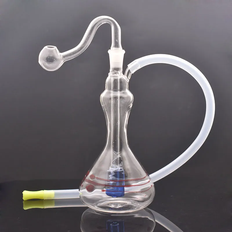 Atacado Big Vase Style 10mm A água feminina Dab Rig Bong Pipe com tigela de queimador de óleo de vidro e mangueira de palha de silicone