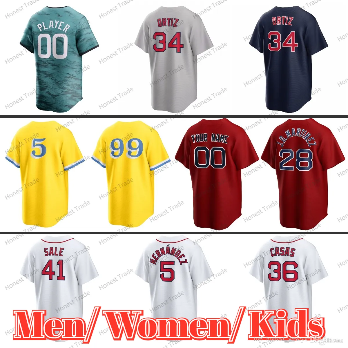 Erkek Kadınlar 99 Alex Verdugo Jersey Beyzbol 34 David Ortiz 36 Triston Casas Yu Chang Joely Rodriguez 7 Masataka Yoshida Justin Turner Trevor Story Custom