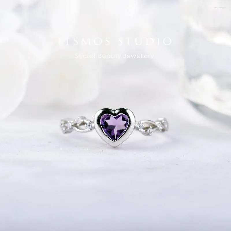 Cluster Rings Itsmos Natural Amethyst Purple Heart Gemstone Gemstone Подличный топаз S925 Серебряные серебряные серебристые группы бриллианты ювелирные украшения для женщин подарок