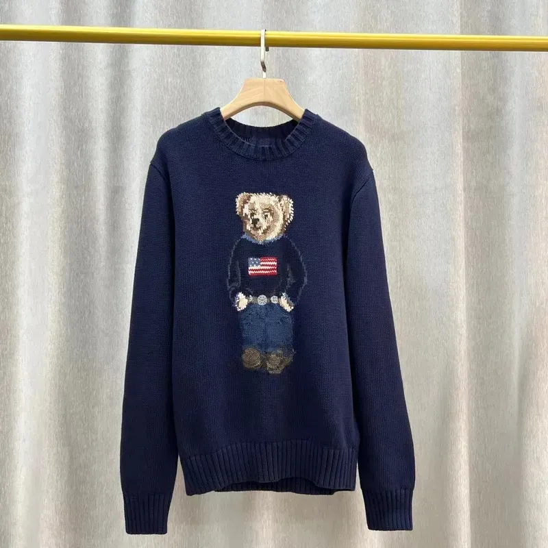 Men s Sweaters polos Style Cotton Bear Embroidery Round Neck Sweater Casual Pull Homme Autumn and Winter Wear Long sleeved Tops