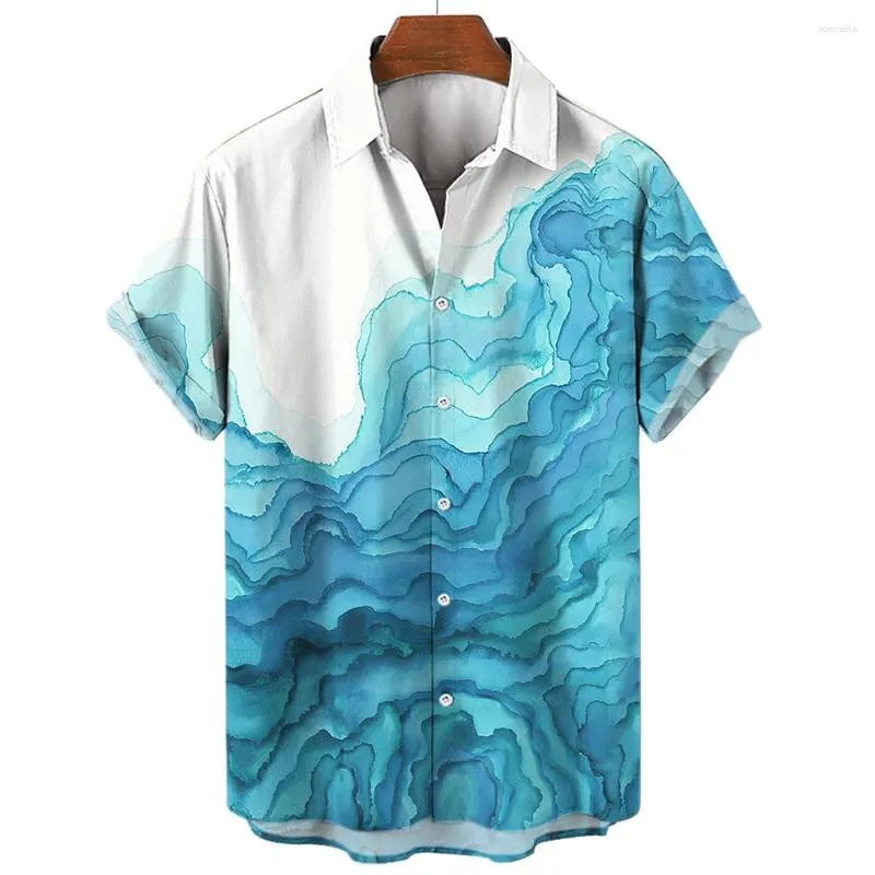 Mäns casual skjortor kläder sommar kort ärm skjorta 3d tryckt strand strandmönster hawaiian semester estetik lapel överdimensionerad