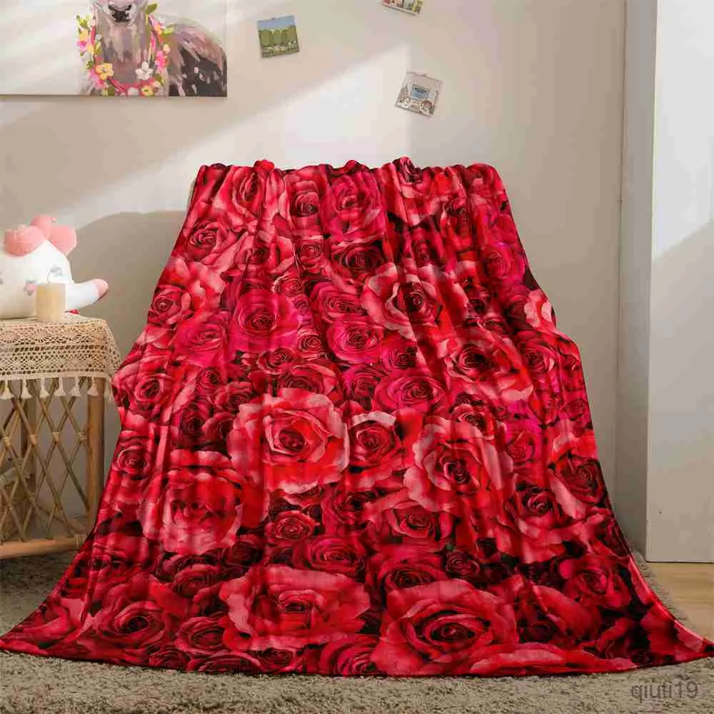 Koce Rose Flower Print Koc Rzut Koce Super miękka rodzinna sofa Sofa Ket na łóżku Rzuca Letnia rozmiar biura Kołdra R230819