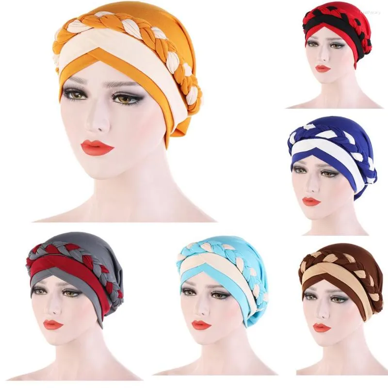 Vêtements ethniques mode musulmane Turban torsion tresse bandeau Bonnet femme Hijab Caner chapeaux bandeau pour femmes écharpe Turbans