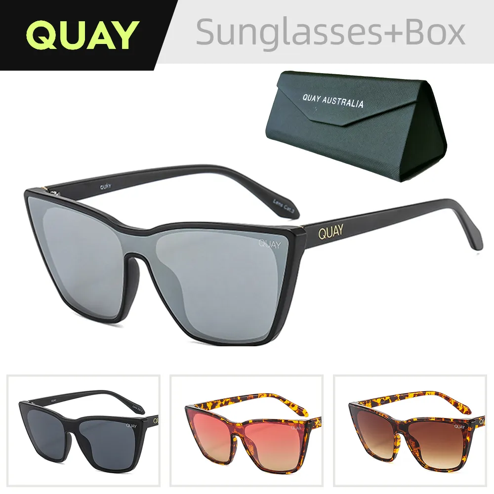 Quay Sunglasses UV400 Polarized Cat Eye Sunglasses for Women with PC Frame Anti Reflection Coating Pink Lenses Glasses Box Cloth Trendy