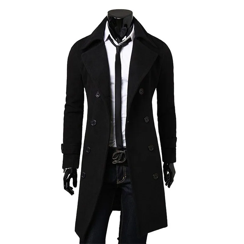Mens Wool Blends Double Breasted Trench Coat Blend High Quality Brand Fashion Casual Slim Fit Solid Color Male Jacket 230818