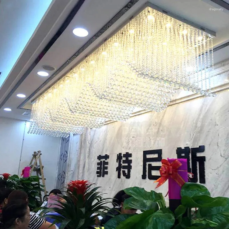 Ceiling Lights Customized Large Rectangular El Engineering Crystal Light Shopping Mall Sale Department Lobby Pendant Lamp Chandelier