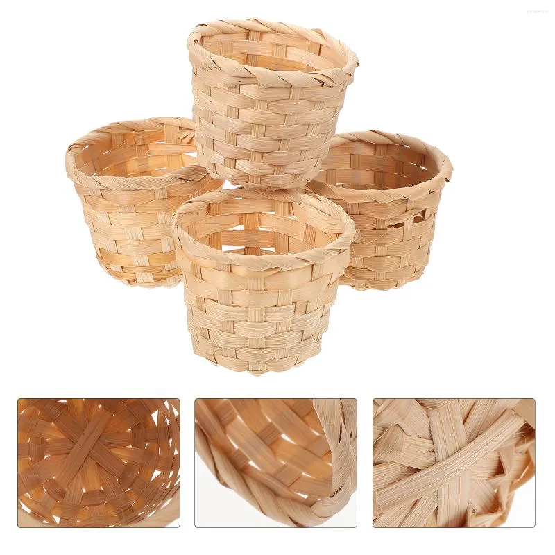 Dinnerware Sets 10 Pcs Bamboo Mini Flower Basket Fruit Storage Hand-woven Wooden Home Decorative Premium Office