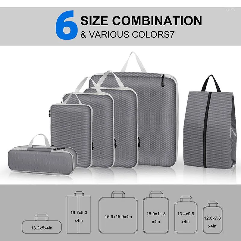 3/6Pcs Compressed Packing Cubes Travel Storage Set Portable Mesh