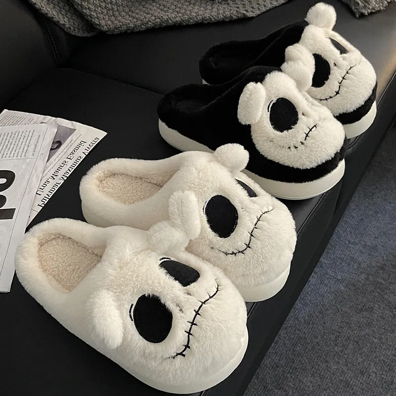 Slifori di cotone di Halloween Fluffy Slipper Women Men Winter Home Skull Cute Coppia divertente Nuota Slifori