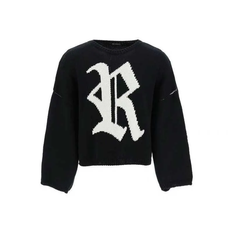 Men's Sweaters RTIM RAF Silhouette Letter Short Wide Round Neck Sweater OS Version High Street Small Fashion Wool Knit