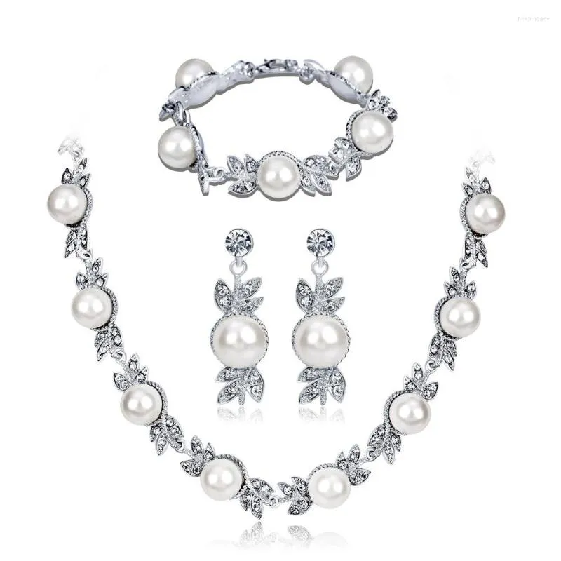 Necklace Earrings Set Elegant Simulated-pearl Bridal Rhinestone Pearl Drop Earring Wedding For Women Gifts