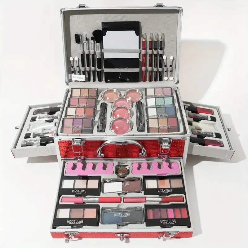 Ensemble de maquillage professionnel, coffret cadeau de maquillage multifonctionnel 106pcs, fard à paupières, rouge à lèvres, mascara, pinceau cosmétique, étui de maquillage pour artiste maquilleur